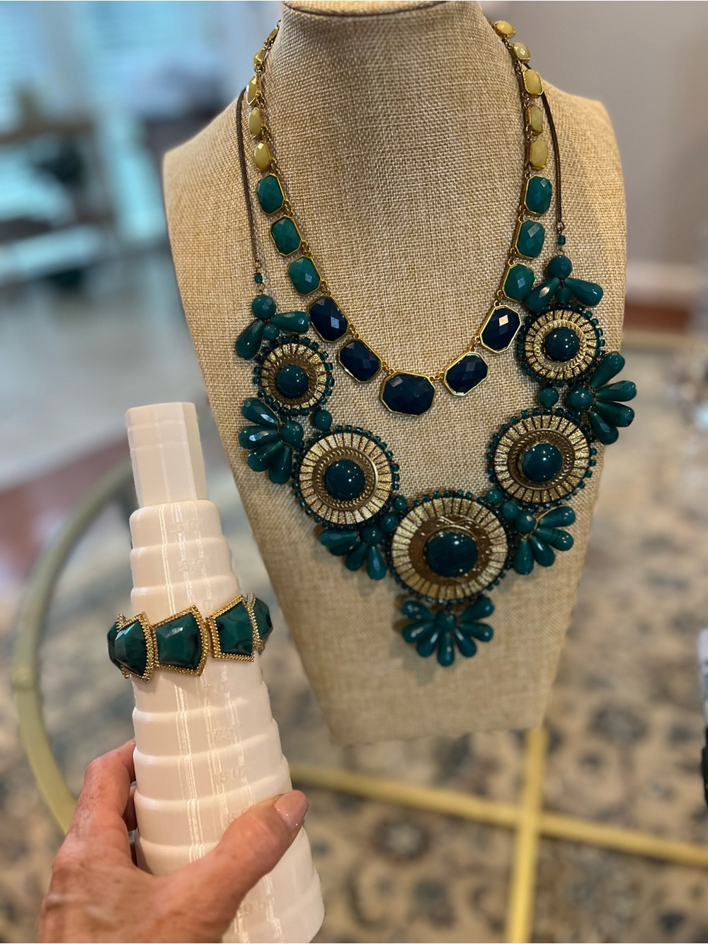 Teal & Gold Statement Necklace Lot 💙✨ - Picture 7 of 11